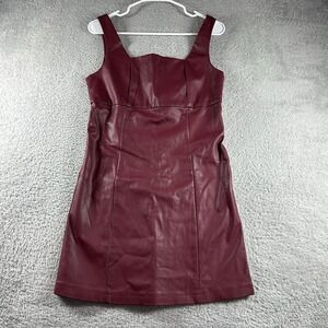 The‎ Drop Womens Small Hank Vegan Leather Square Neck Mini Dress Burgundy Red
